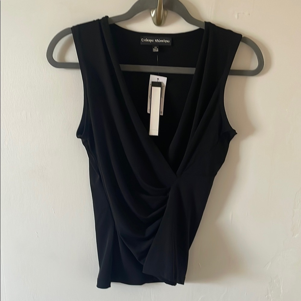 Catherine Malandrino Black Ruched Wrap  Top